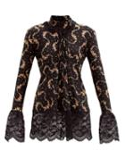 Matchesfashion.com Paco Rabanne - Lace-trim Floral-print Jersey Top - Womens - Black