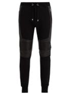 Balmain Leather-panelled Cotton-jersey Track Pants