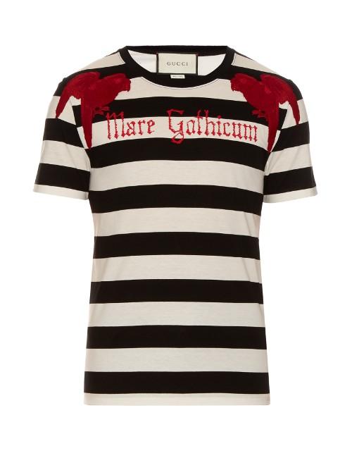 Gucci Parrot-appliqu Striped Cotton T-shirt