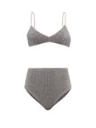 Matchesfashion.com Oseree - Lumire High Rise Metallic Bikini - Womens - Grey