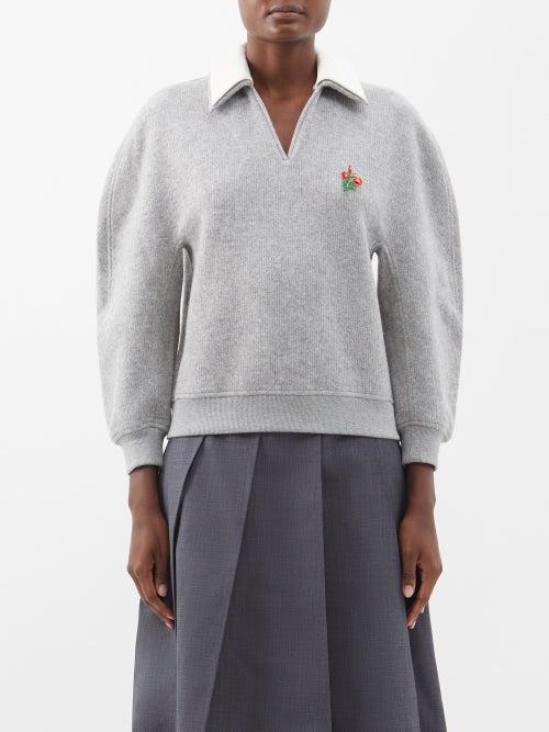 Shushu/tong - V-neck Detachable-collar Wool-blend Sweater - Womens - Grey