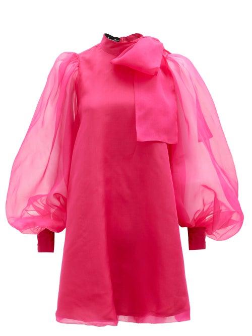 Matchesfashion.com Elzinga - Pussy-bow Silk-organza Mini Dress - Womens - Pink