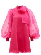 Matchesfashion.com Elzinga - Pussy-bow Silk-organza Mini Dress - Womens - Pink