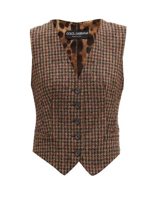 Matchesfashion.com Dolce & Gabbana - Houndstooth-check And Leopard-print Waistcoat - Womens - Brown Multi
