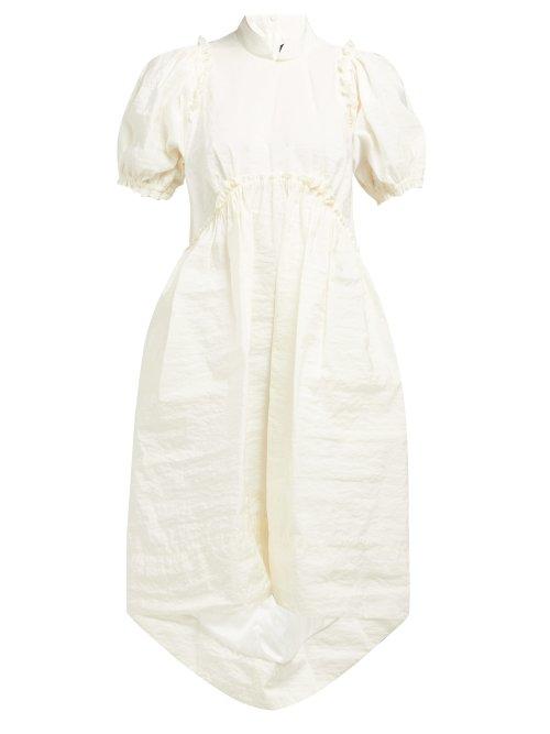 Matchesfashion.com Simone Rocha - Puff Sleeved Crinkled Taffeta Dress - Womens - Light Yellow