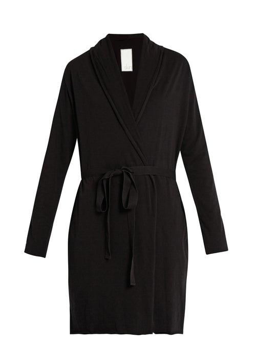 Ladies Lingerie Skin - Double-layer Pima Cotton-jersey Wrap Robe - Womens - Black
