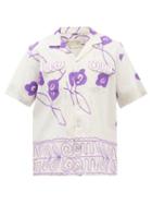 Harago - Jamun Floral-embroidered Linen-blend Shirt - Mens - White Multi