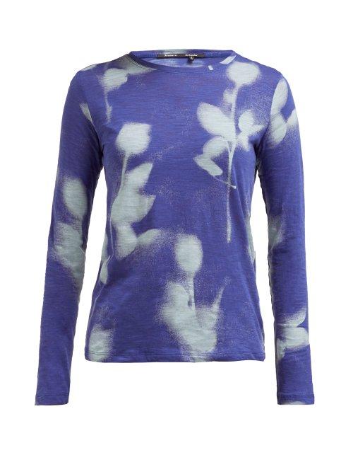 Matchesfashion.com Proenza Schouler - Rose Print Long Sleeved Cotton T Shirt - Womens - Blue Multi