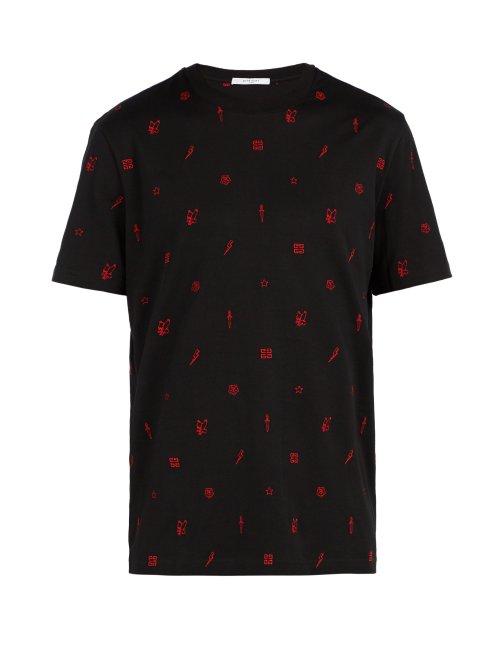 Matchesfashion.com Givenchy - Cuban Fit Contrast Embroidered T Shirt - Mens - Black