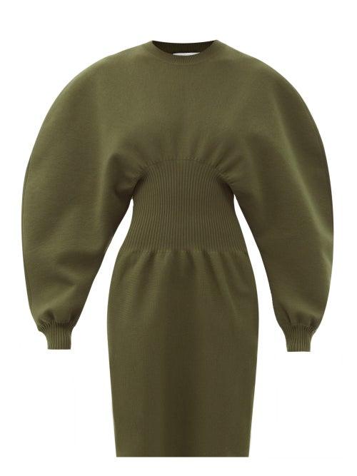 Matchesfashion.com Bottega Veneta - Round-shoulder Wool-blend Knitted Dress - Womens - Dark Green