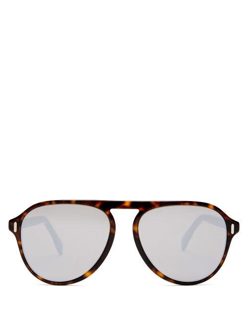 Matchesfashion.com Fendi - Mirrored Tortoiseshell Acetate Aviator Sunglasses - Mens - Tortoiseshell