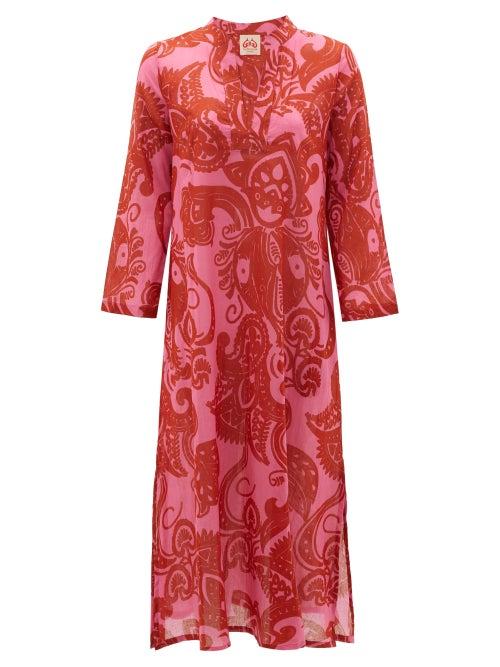 Matchesfashion.com Le Sirenuse, Positano - Giada Paisley-print Cotton Midi Dress - Womens - Pink Print