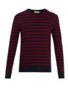 Burberry Button-detail Striped Wool-blend Sweater