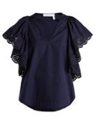 Matchesfashion.com See By Chlo - Broderie Anglaise Cotton Poplin Top - Womens - Navy
