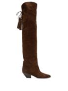 Matchesfashion.com Saint Laurent - West Over The Knee Suede Boots - Womens - Tan