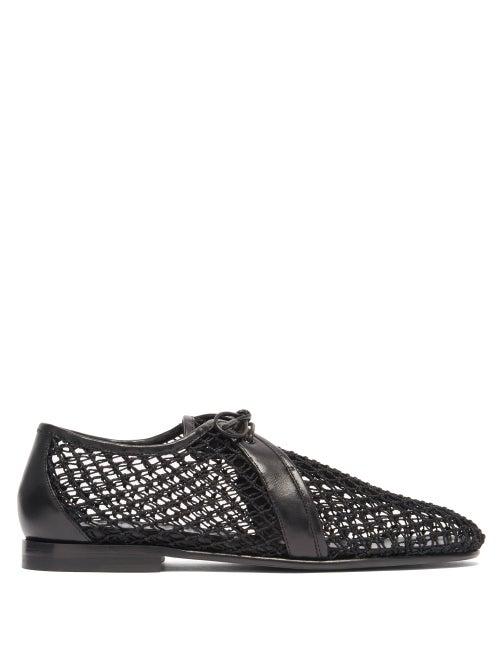 Matchesfashion.com Saint Laurent - Timothee Lace-up Mesh Flats - Womens - Black