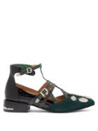 Matchesfashion.com Toga - Studded Suede And Patent Leather Flats - Womens - Dark Green