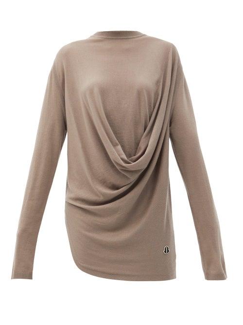 Matchesfashion.com Moncler + Rick Owens - Drape-front Cashmere Top - Womens - Brown