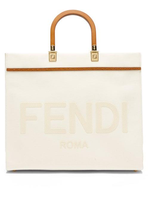 Ladies Bags Fendi - Sunshine Logo-embroidered Canvas Tote Bag - Womens - Cream