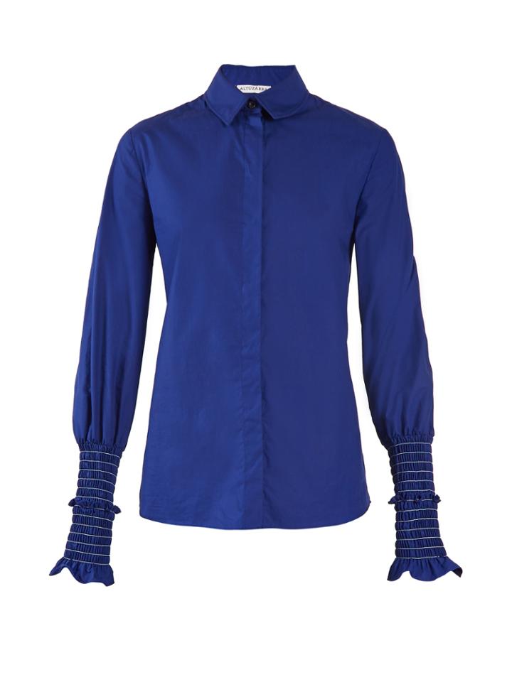 Altuzarra Jorda Smocked-cuff Cotton-poplin Shirt
