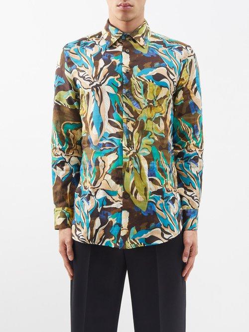 Etro - Botanical-print Linen Shirt - Mens - Green Multi