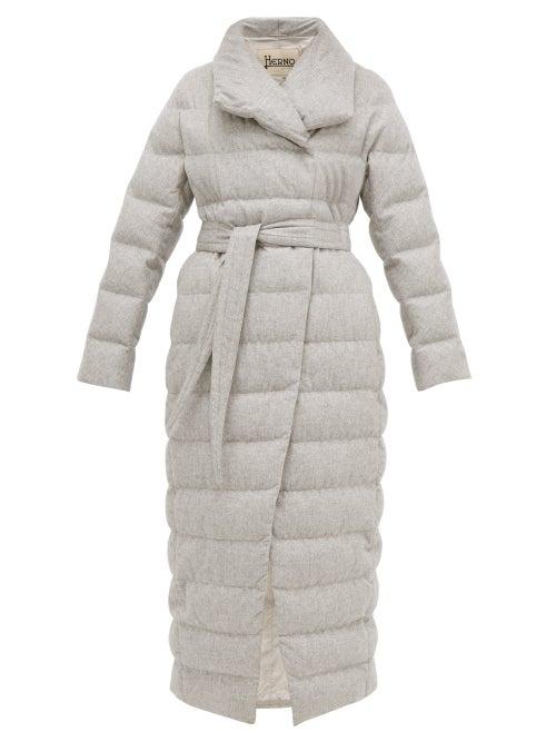 Matchesfashion.com Herno - Down Filled Felted Silk Blend Coat - Womens - Light Grey
