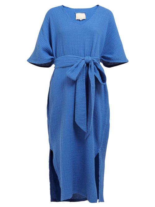 Matchesfashion.com Anaak - Kai Raw Edged Cotton Kaftan - Womens - Blue