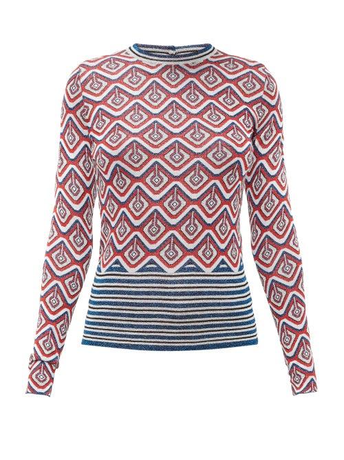 Matchesfashion.com Paco Rabanne - Geometric-jacquard Lam-jersey Top - Womens - Red Multi