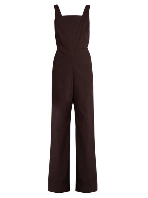 Matchesfashion.com Rosie Assoulin - Wide Leg Cotton Blend Twill Jumpsuit - Womens - Burgundy