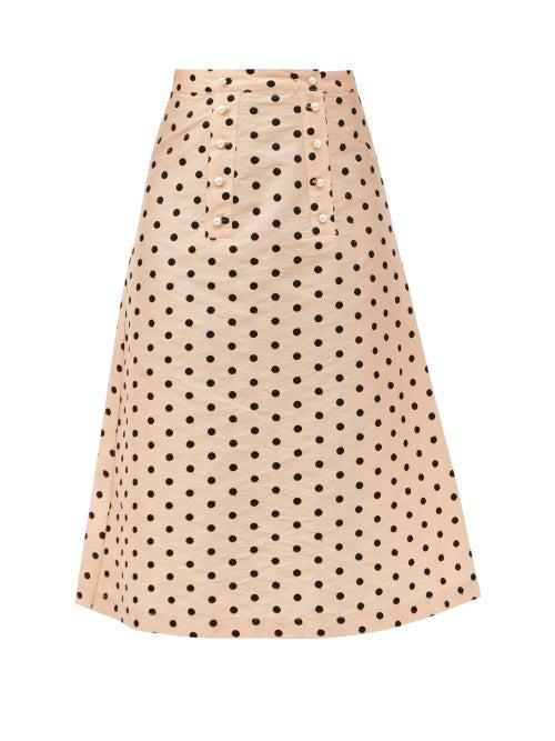 Matchesfashion.com Batsheva - Suffrage Polka-dot Silk-taffeta Midi Skirt - Womens - Beige