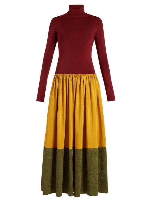 Matchesfashion.com Roksanda - Arwen Roll Neck Dress - Womens - Burgundy Multi