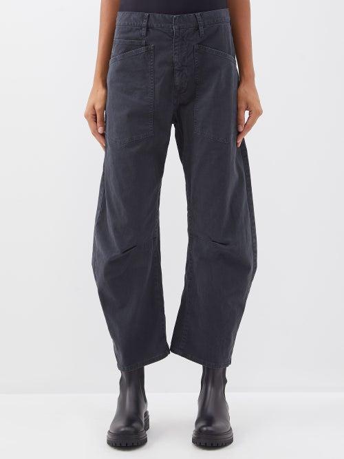 Nili Lotan - Shon Cropped Twill Relaxed-leg Trousers - Womens - Black