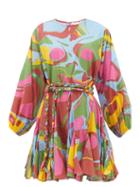 Matchesfashion.com Rhode - Ella Marbled-print Cotton Mini Dress - Womens - Multi