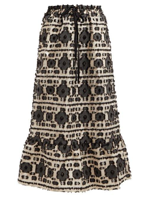 Matchesfashion.com Redvalentino - Floral Fil Coup Taffeta Midi Skirt - Womens - Black White