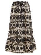 Matchesfashion.com Redvalentino - Floral Fil Coup Taffeta Midi Skirt - Womens - Black White