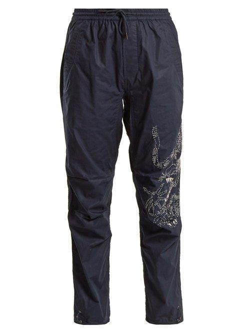 Matchesfashion.com Maharishi - Tiger Embroidery Cotton Trousers - Womens - Navy