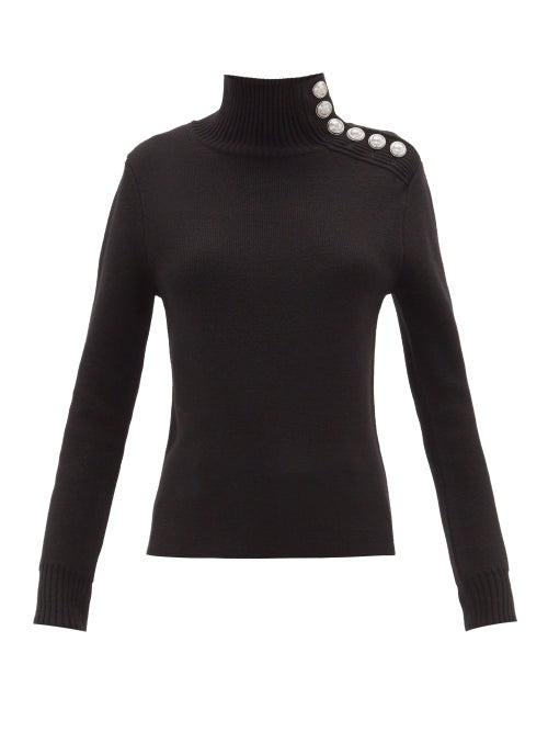 Matchesfashion.com Paco Rabanne - Milano Merino Wool Button-embellished Sweater - Womens - Black