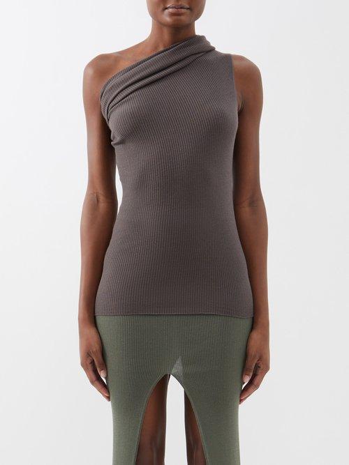 Rick Owens - One-shoulder Ribbed-knit Wool Top - Womens - Military Green