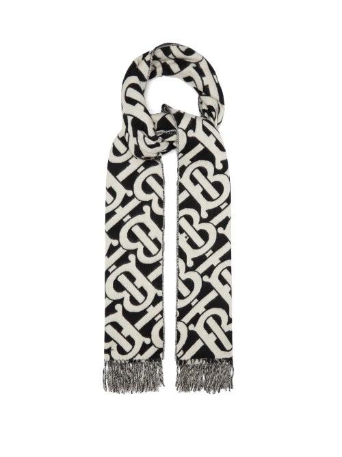 Matchesfashion.com Burberry - Tb-jacquard Cashmere-twill Scarf - Womens - Black And White