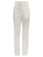 Matchesfashion.com Tibi - Sebastian High Rise Cotton Blend Twill Trousers - Womens - White
