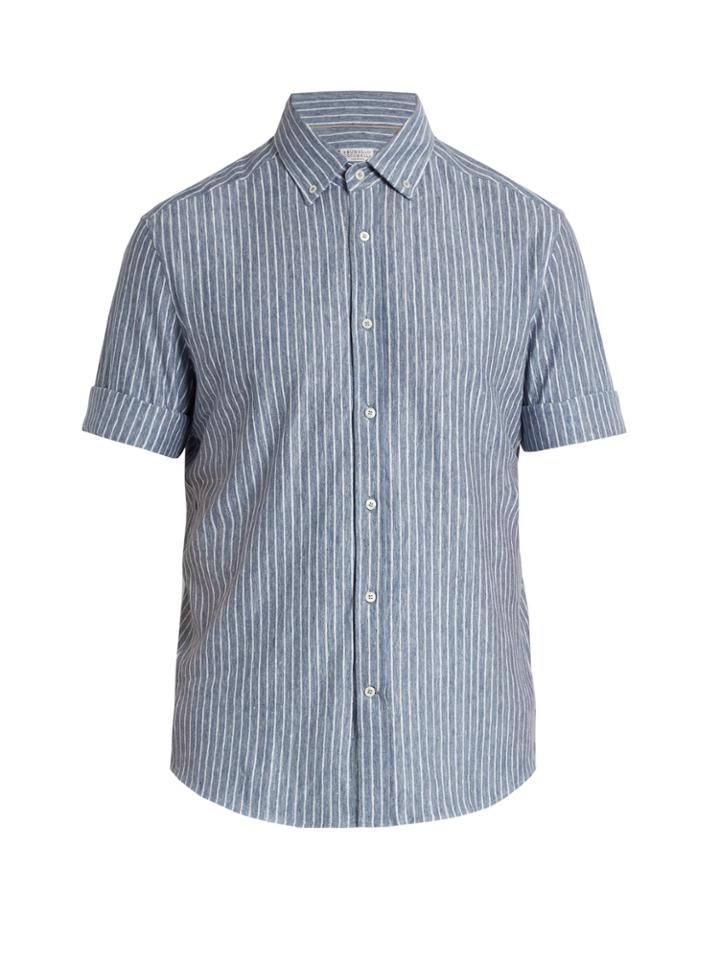 Brunello Cucinelli Button-down Collar Linen-blend Jersey Shirt