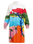 Matchesfashion.com Kilometre Paris - Notre Dame Embroidered Cotton Shirtdress - Womens - White Multi