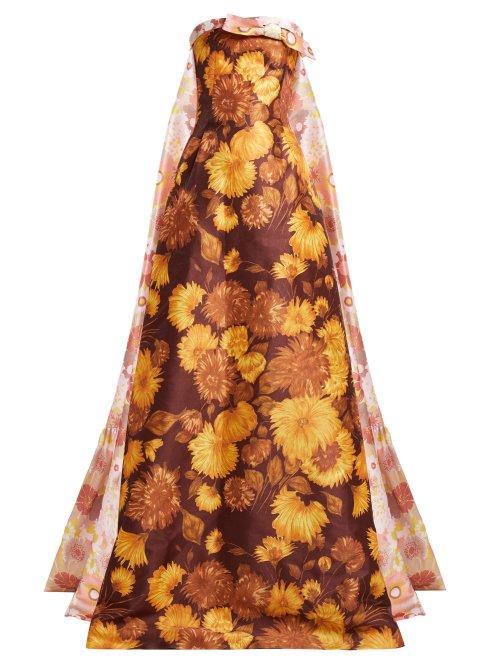 Matchesfashion.com Richard Quinn - Asymmetric Floral Print Strapless Gown - Womens - Brown Print