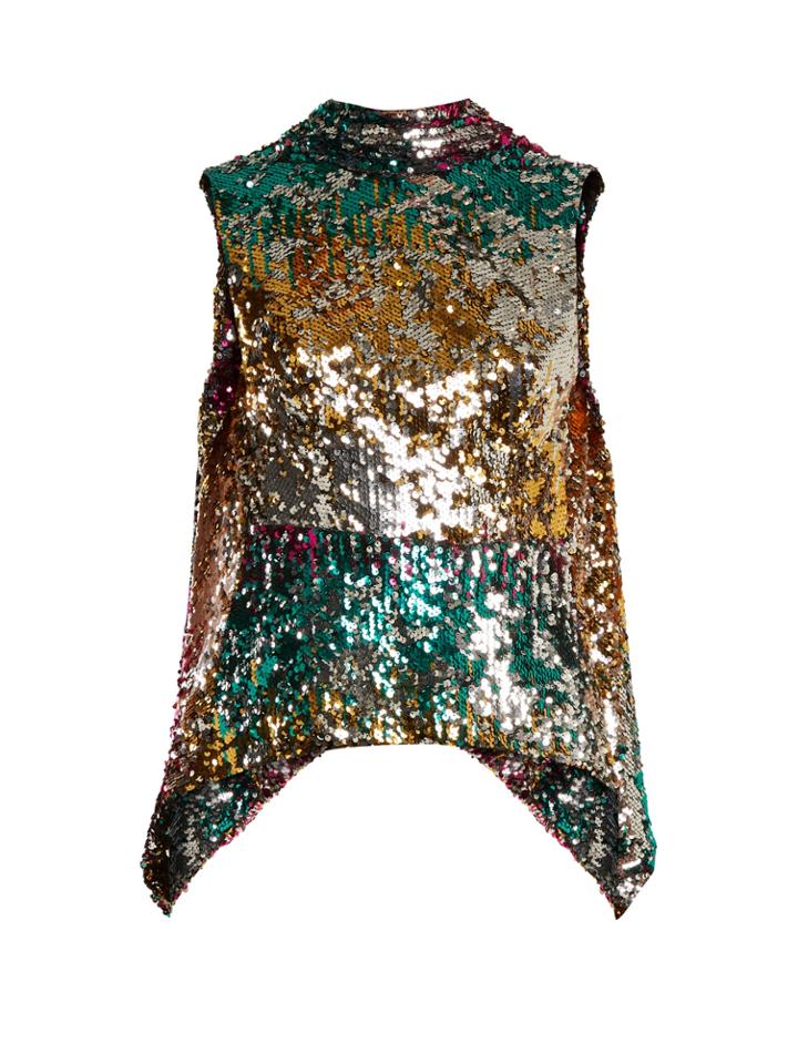 Halpern Sequin-embellished High-neck Sleeveless Top