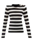Balmain - Buttoned Striped Wool Sweater - Womens - Black White