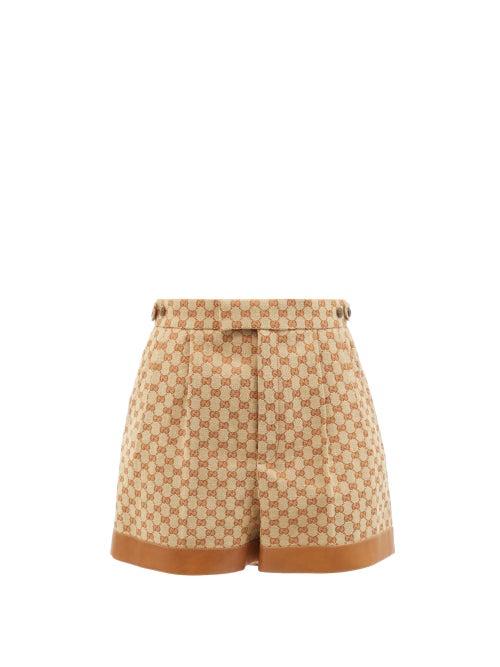 Ladies Rtw Gucci - Gg-jacquard Linen-blend Canvas Shorts - Womens - Beige