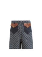 Matchesfashion.com Gucci - High-rise Gg-jacquard Organic-cotton Denim Shorts - Womens - Navy