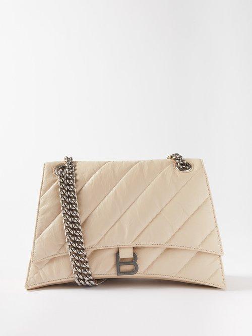 Balenciaga - Crush M Quilted Crinkled-leather Shoulder Bag - Womens - Beige