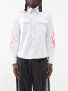 Youths In Balaclava - Kaido Flap-pocket Flame-print Cotton Shirt - Mens - White
