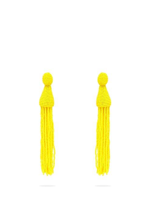 Matchesfashion.com Oscar De La Renta - Bead Embellished Tassel Drop Earrings - Womens - Yellow